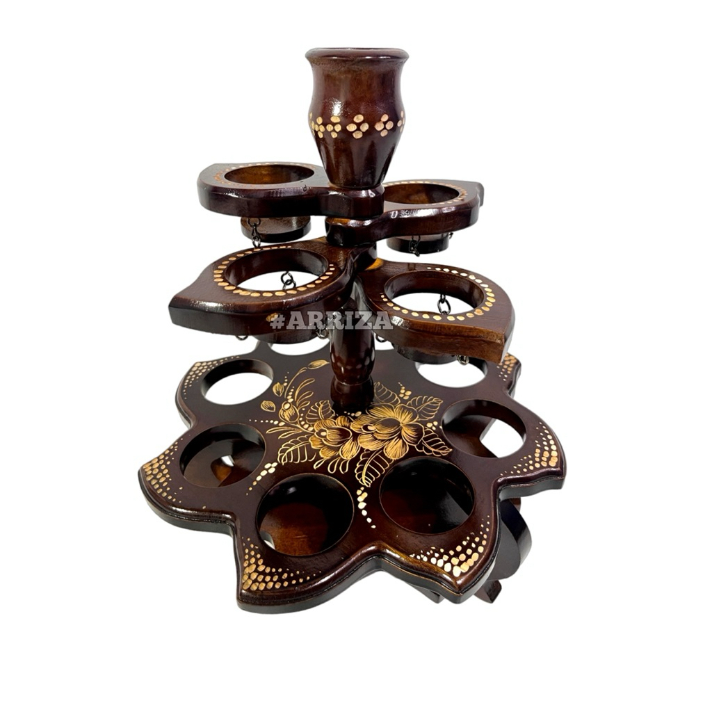 TEMPAT AQUA GELAS KAYU JATI MODEL TERATAI UKIR DAN WARNA isi 12 / Tempat Aqua Gelas Kayu Jati Ukir /