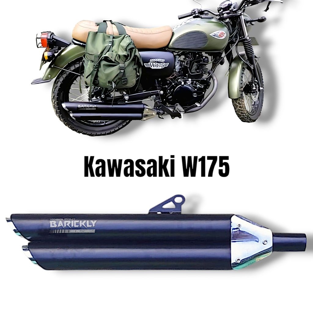 Knalpot Custom Kawasaki W175 SE Cafe Original Barickly Racing Exhaust Double Silencer Only Hitam Dof