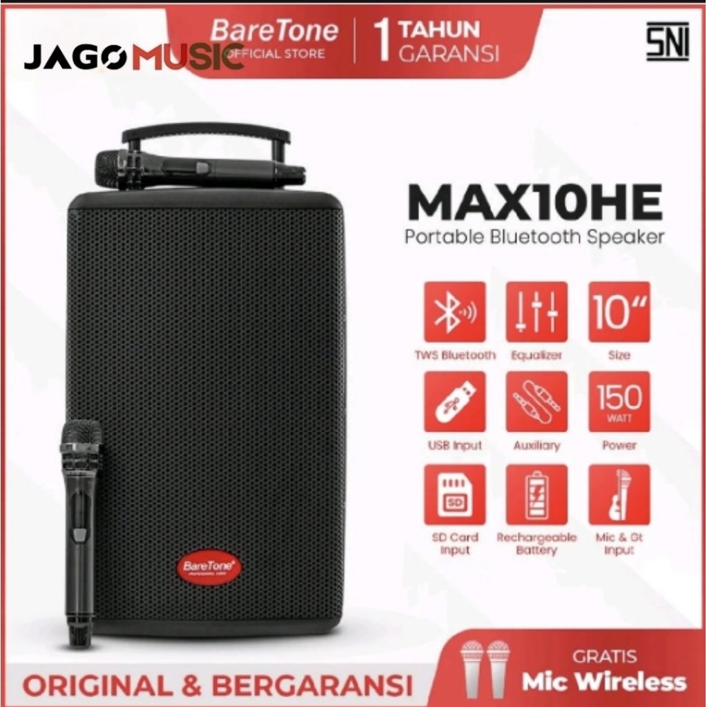 Baretone Speaker Portable MAX10HE Speaker Bluetooth 10inch Speaker Baretone MAX