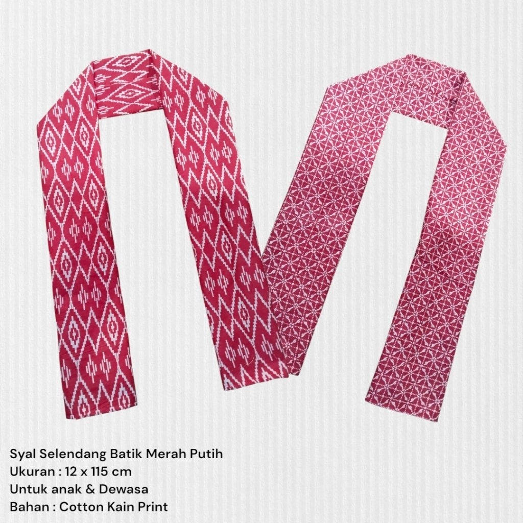 Syal Selendang Batik Merah Putih - Syal merah putih - Anak Dewasa