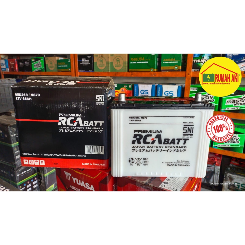 Aki Mobil RCA 65D26R NS70 12V 65AH / Aki Basah / Aki Premium / Aki Konvensional