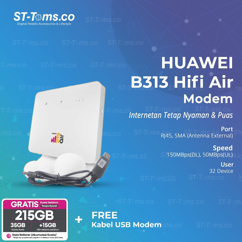 Huawei B313 Hifi Air Modem Wifi 4G 2.4ghz LTE CAT 4 B 313 Free Kuota 215GB Locked