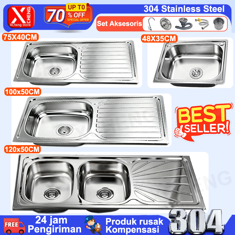 SUS304 Wastafel cuci piring Portable Stainless 45*35CM Tidak mudah berubah bentuk Wastafel Stainless