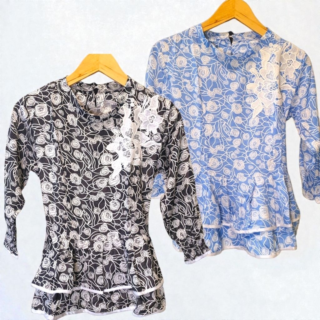 Irene peplum blouse / blouse floral / blouse motif bunga lengan panjang