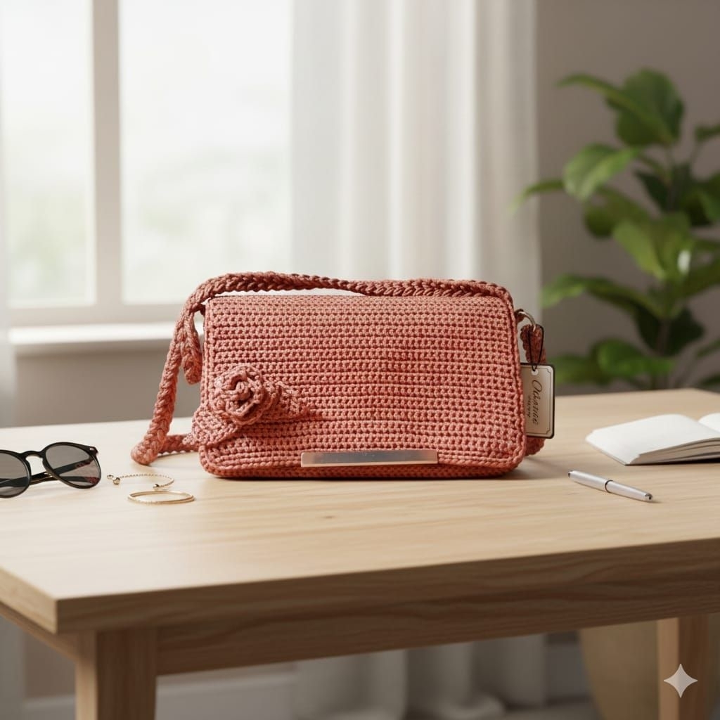 tas selempang wanita rajut bunga kecil