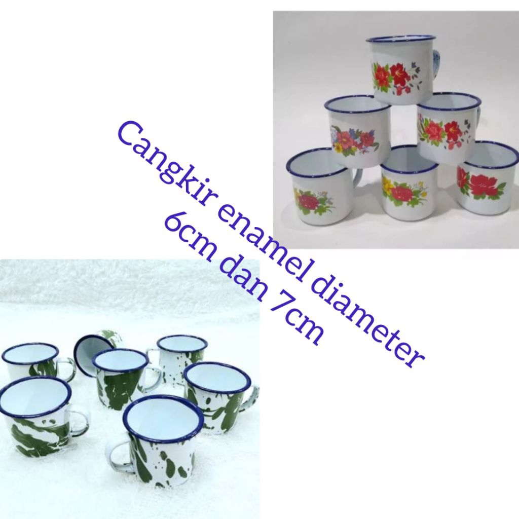 Cangkir enamel 6cm 7cm mug enamel seng cangkir vintage cangkir blurik cangkir lorek per 1 pcs Lurik 