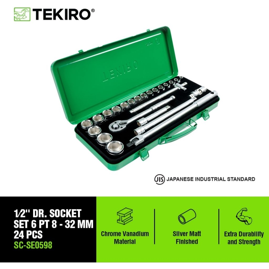 Kunci Socket Set 8-32mm 24 pcs Segi 6 MEREK TEKIRO / Kunci Socket set TEKIRO BOX BESI