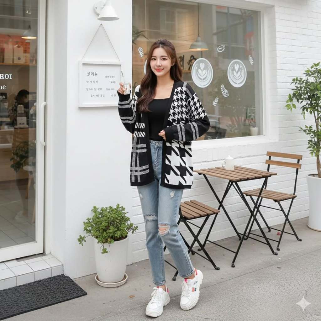 Kiukiu Long Tary Outer - Outer Rajut Panjang - Outer Rajut Wanita Knit Premium Hitam - Outer Hitam M