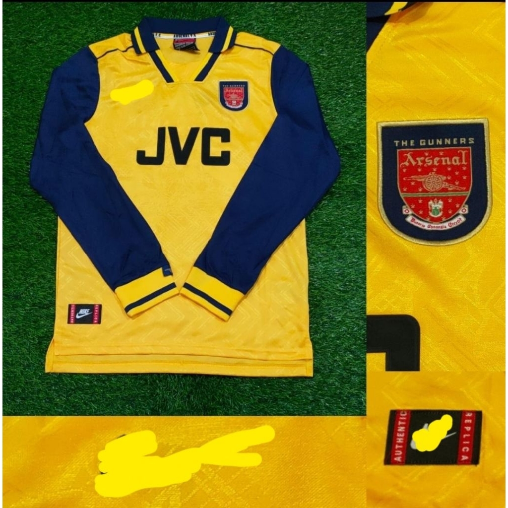 Jersey Kaos Baju Sepak Bola Arsenal Home Away 3rd Third JVC Kuning Retro Klasik Classic Jadul Lawas 