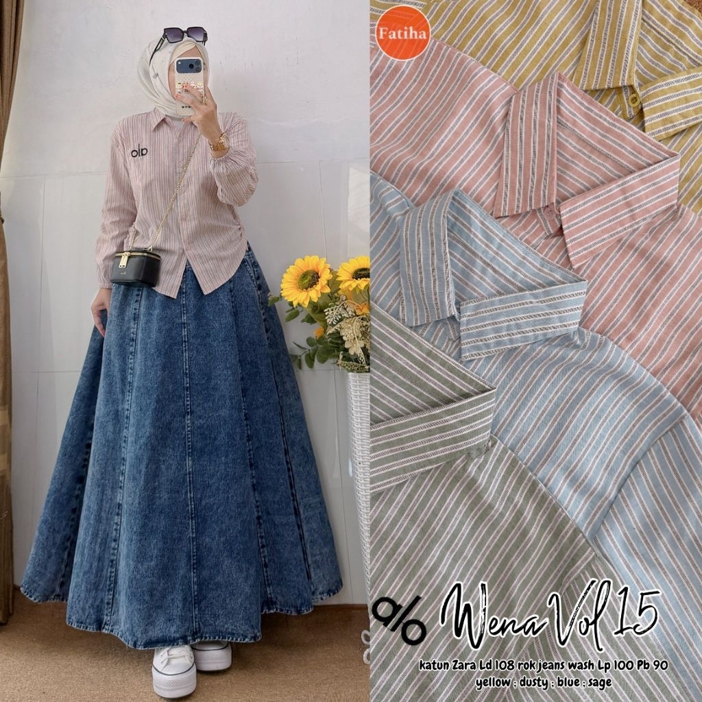Fatiha -Wena Set Rok Wanita Katun Zara Mix JeansWash