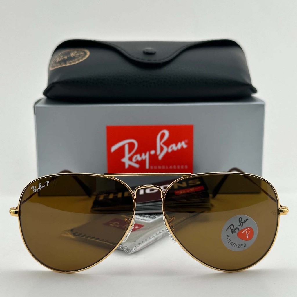 KACAMATA RAYBAN AVIATOR RB3025 GOLD COKLAT POLARIZED ORIGINAL