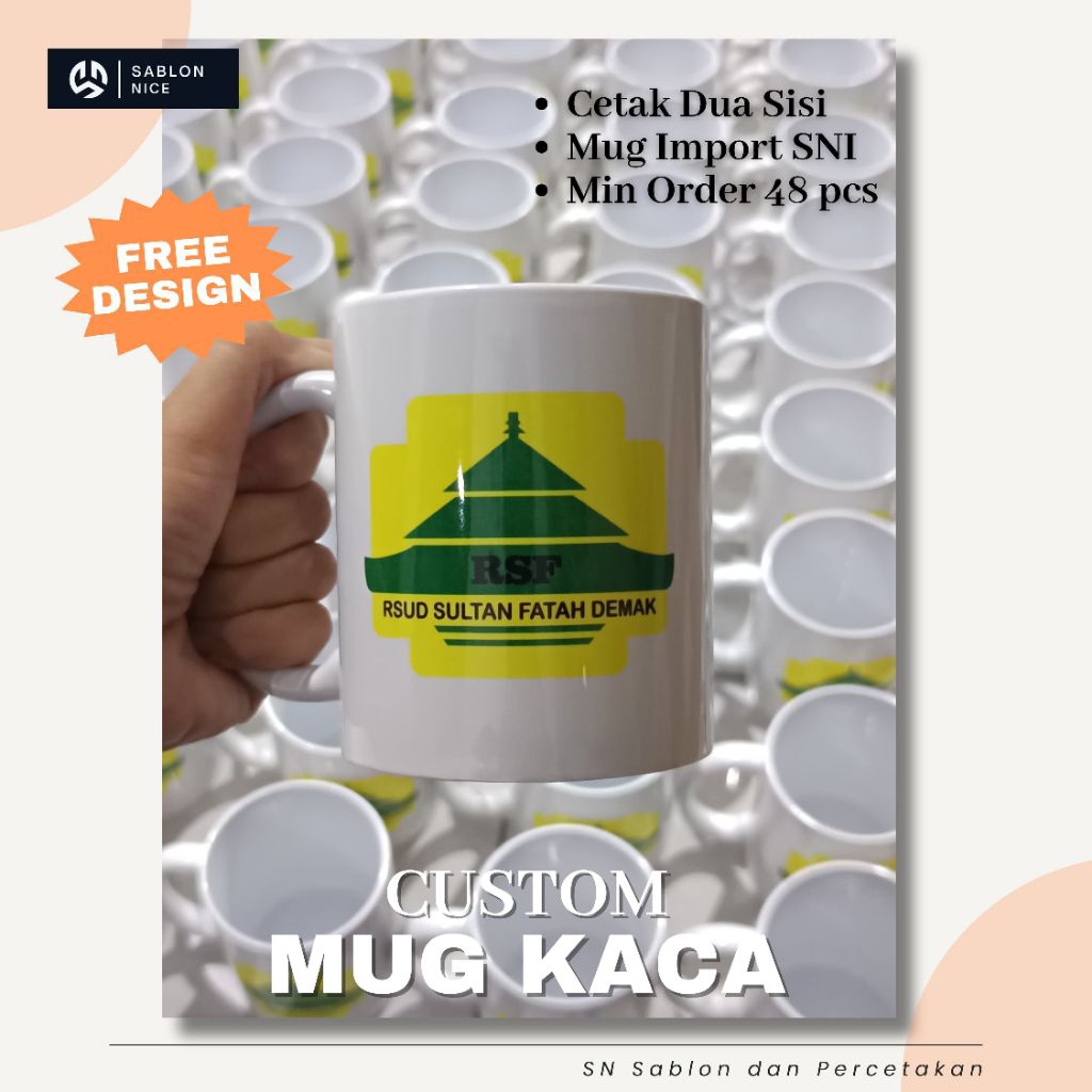 Custom Sablon Gelas Mug Kaca Souvenir