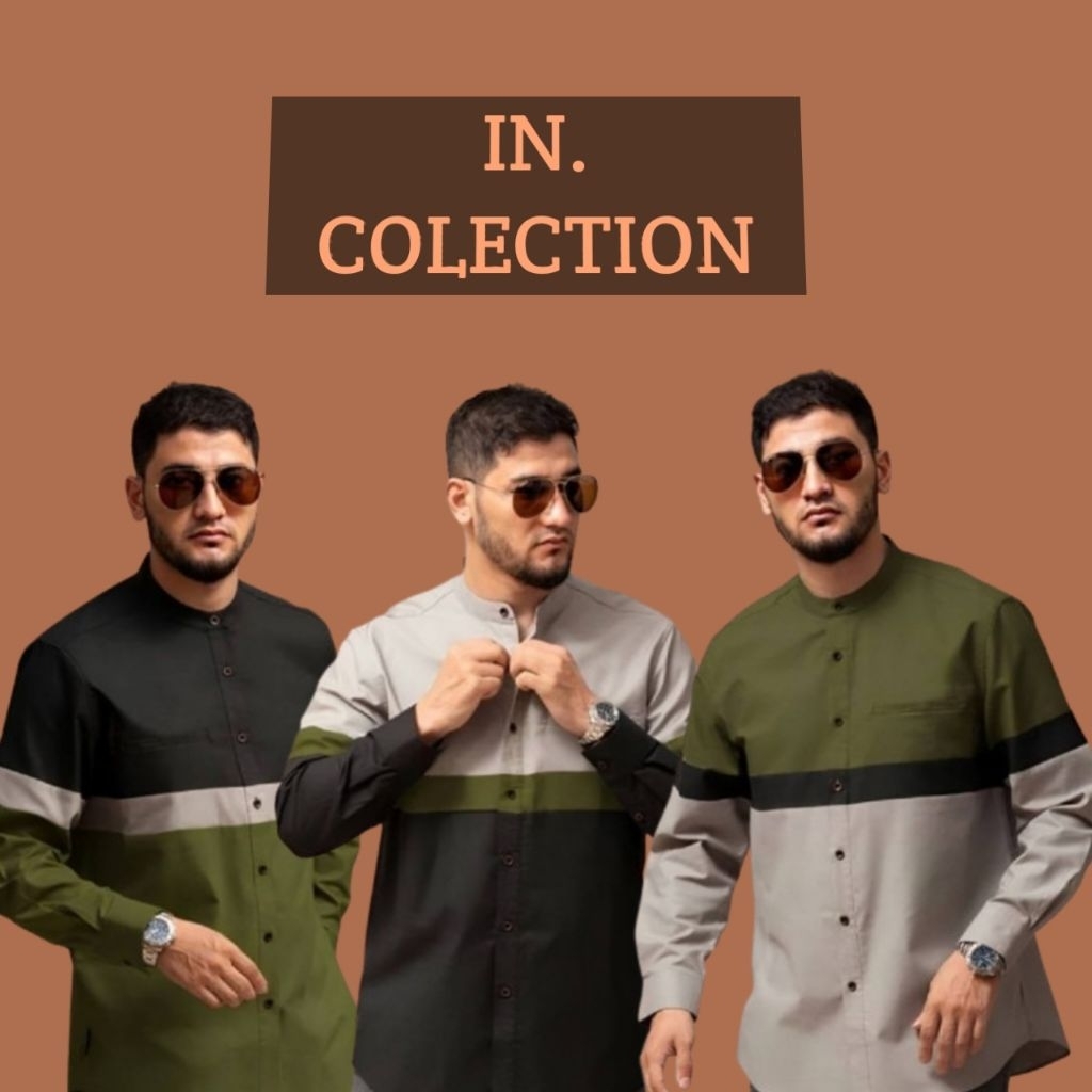 Baju Koko Pria Lengan Panjang Motif Tiga Warna Series Baju Koko Hadroh M L XL XXL