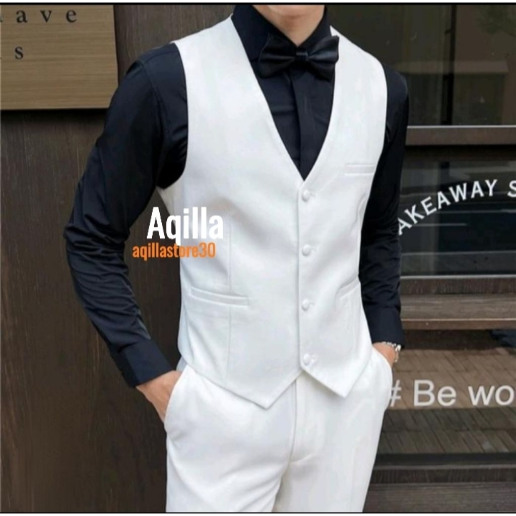 rompi jas blazer putih bahan premium Drill