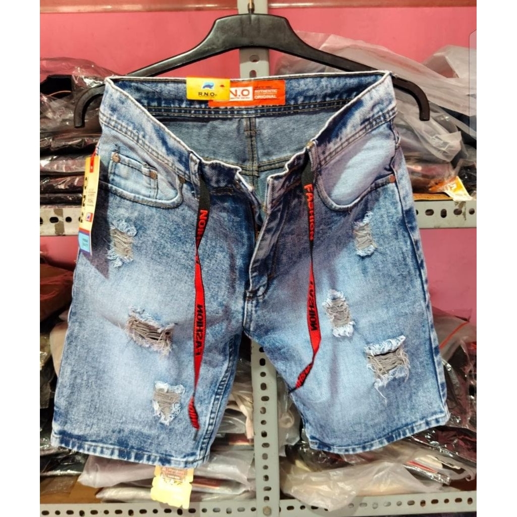 Celana Pendek Jeans Sobek Snow Pria