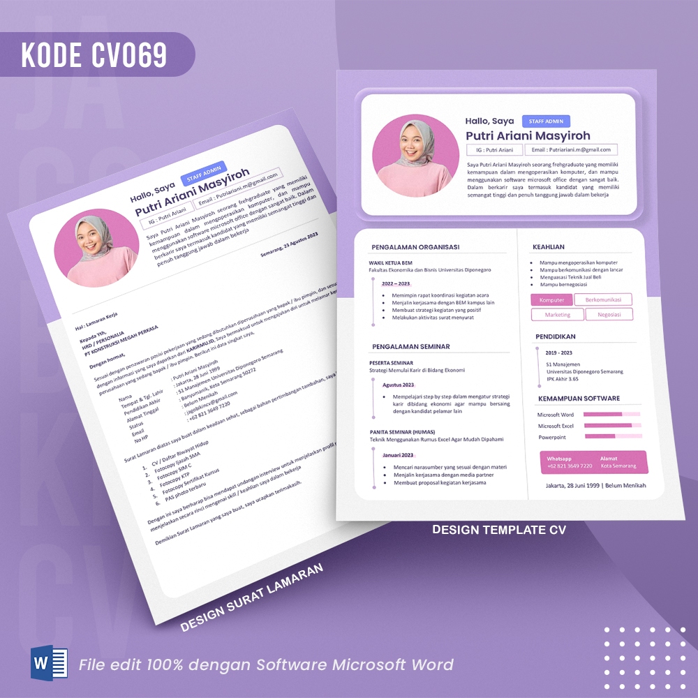 (CV 069) Template CV & Surat Lamaran File Microsoft Word