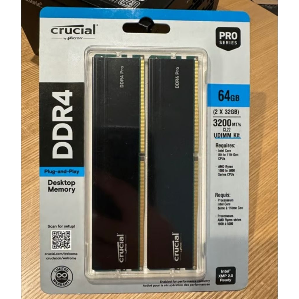 Ram CRUCIAL DDR 4 PRO 64GB Kit ( 2x32GB ) 3200Mhz UDIMM CL22 RAM PC