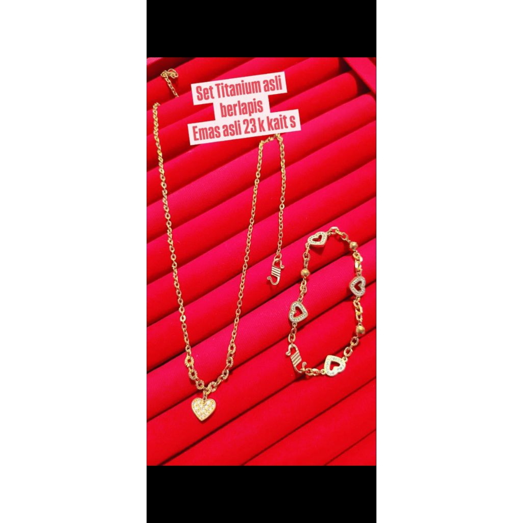 set kalung gelang titanium asli berlapis emas asli 23 karat