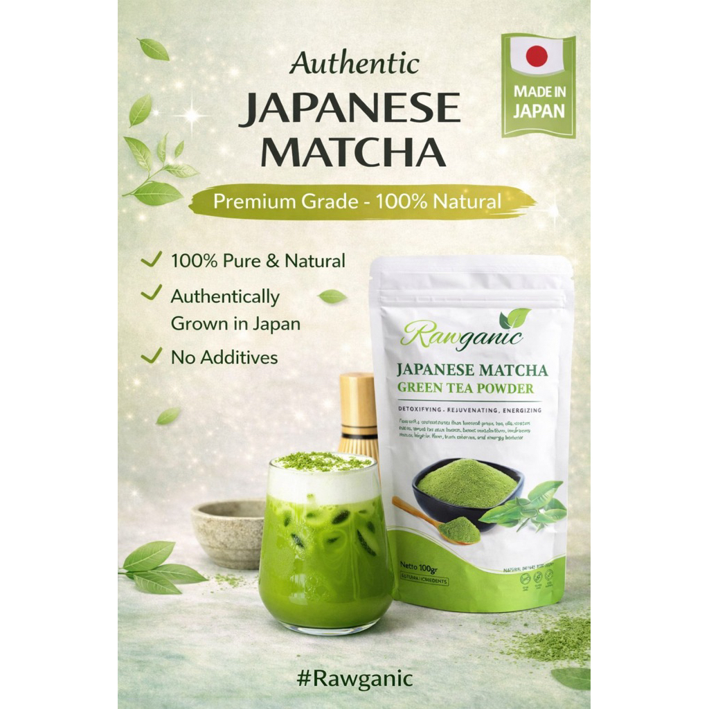 RAWGANIC Matcha Powder Jepang Premium | Matcha Asli 100% Natural | Matcha Latte & Diet 10GR