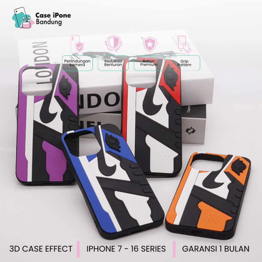 Case Iphone 7/8/Xs Max/Xr/11/12/13/14/15/16 Pro Max Plus Mini LOKA ProSteel Karakter Sepatu Air Jord