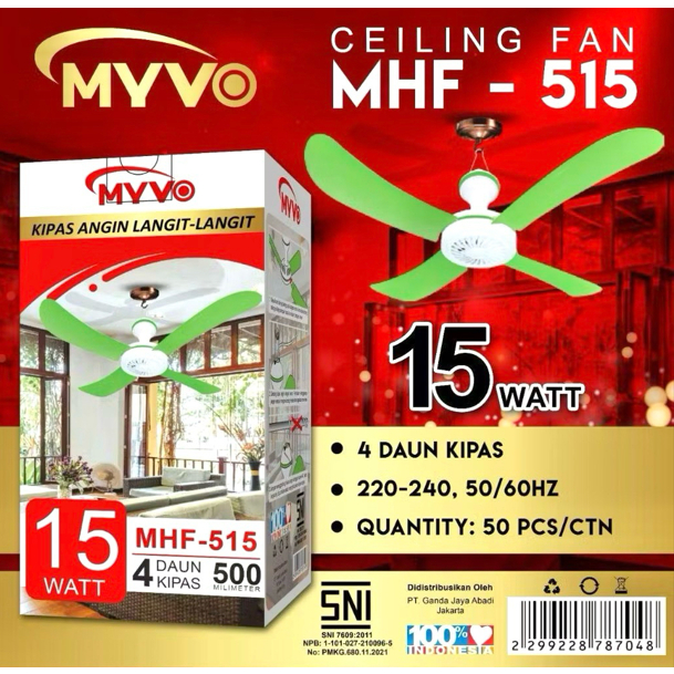Ceiling fan Heli fan mini MYVO 15 watt kipas angin gantung kecil
