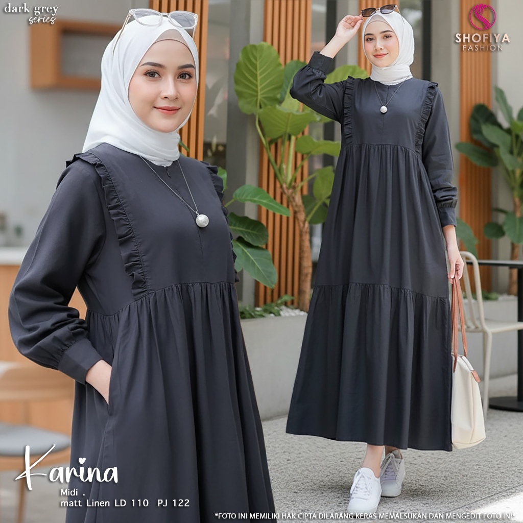 SHOFIYA OFFICIAL STORE KARINA MIDI DRESS WANITA MUSLIM TERBARU MINI DRESS POLOS SIMPLE KULIAH
