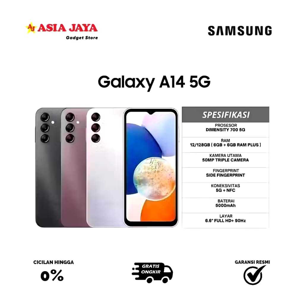 [EX DISPLAY] SAMSUNG A14 5G RAM 6/128GB [Layar 6,6inci"Dual Sim"50MP+13MP+Bterai 5000mAh] - Garansi 