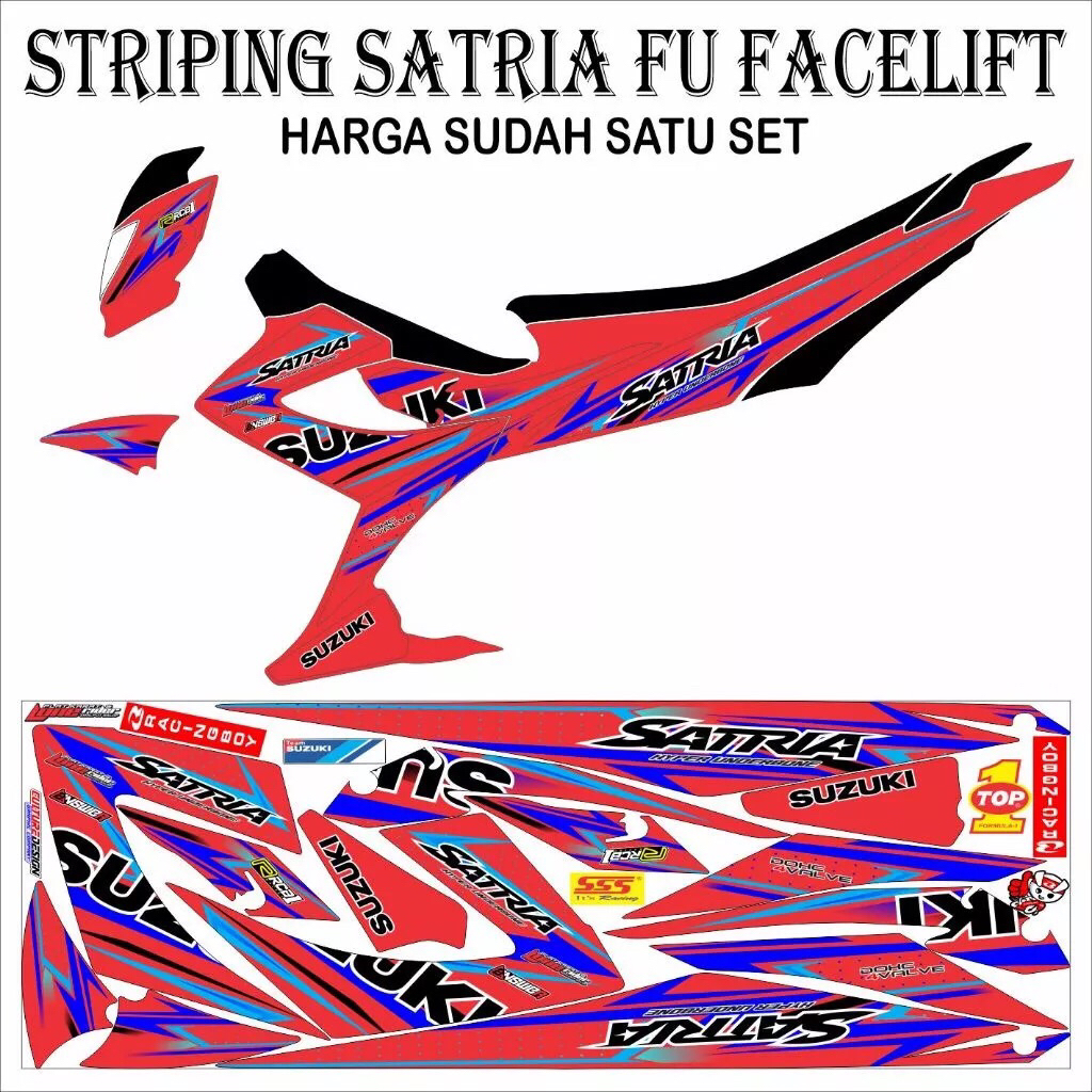 STRIPING VARIASI 4 STICKER SATRIA FU FL FACELIFT SAYAP FULL warna merah maroon