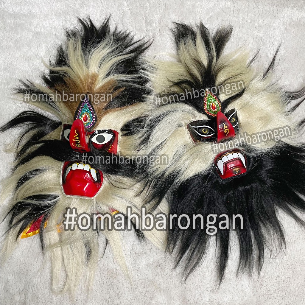 Topeng Bujang Ganong Reog Ponorogo Bahan Asli Kayu Rambut Lebat