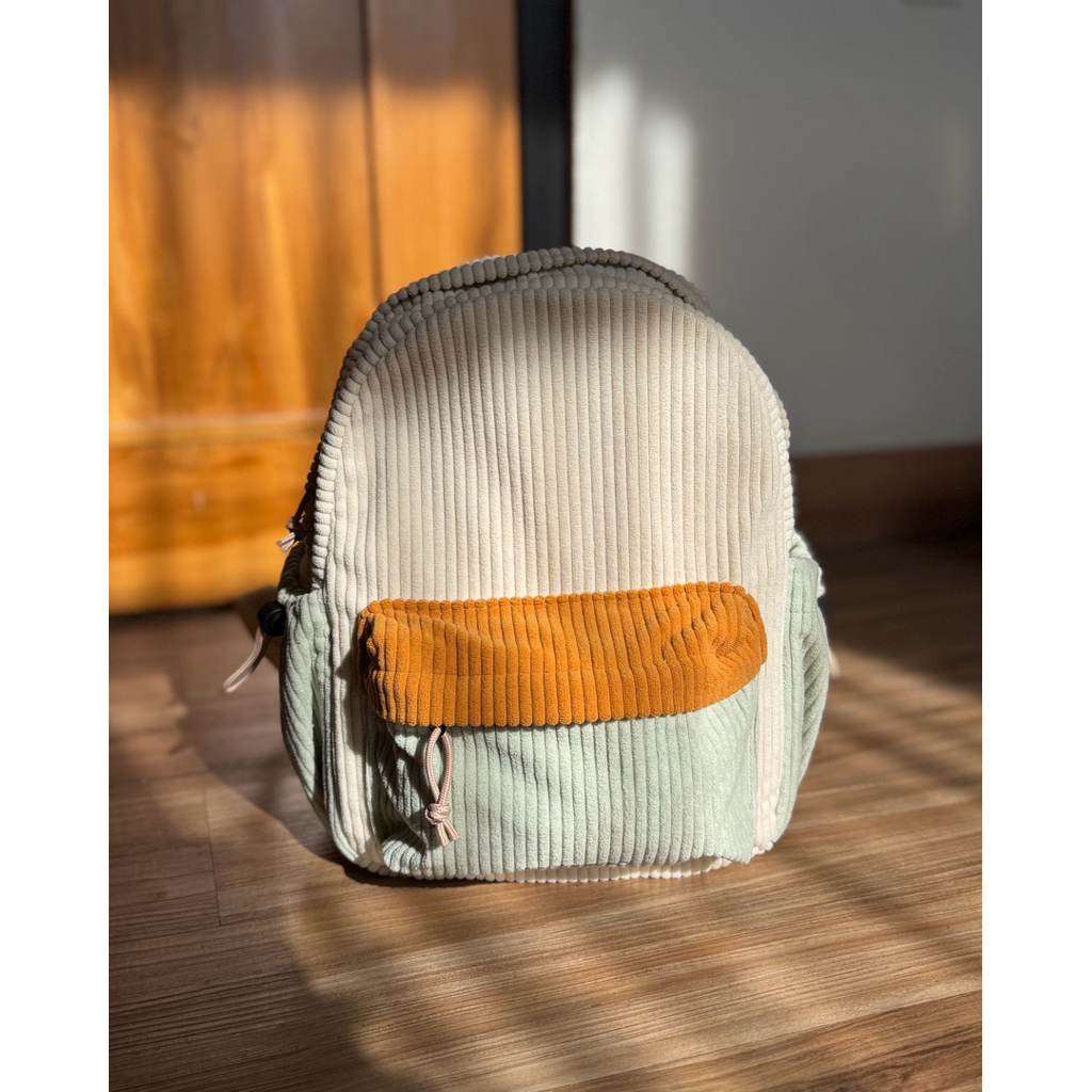 Tas Ransel Mini Eversac Zig Backpack Beige Mustard Corduroy