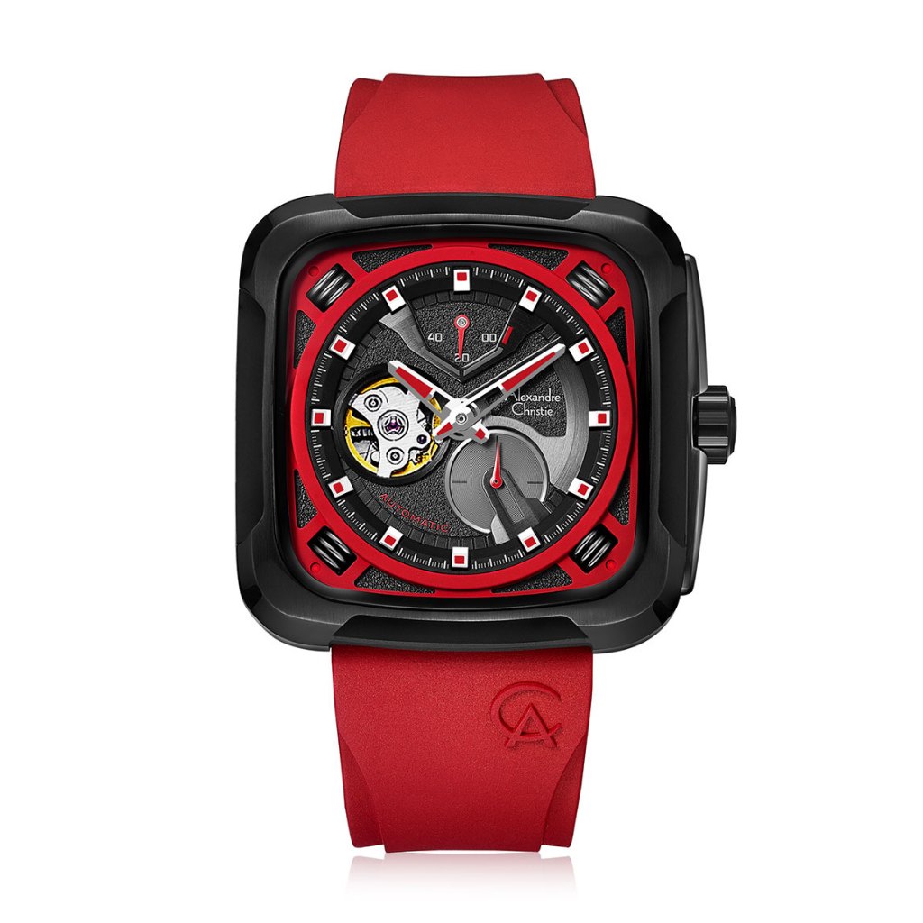 JAM TANGAN PRIA AUTOMATIC ALEXANDRE CHRISTIE AC 6577 ORIGINAL RED