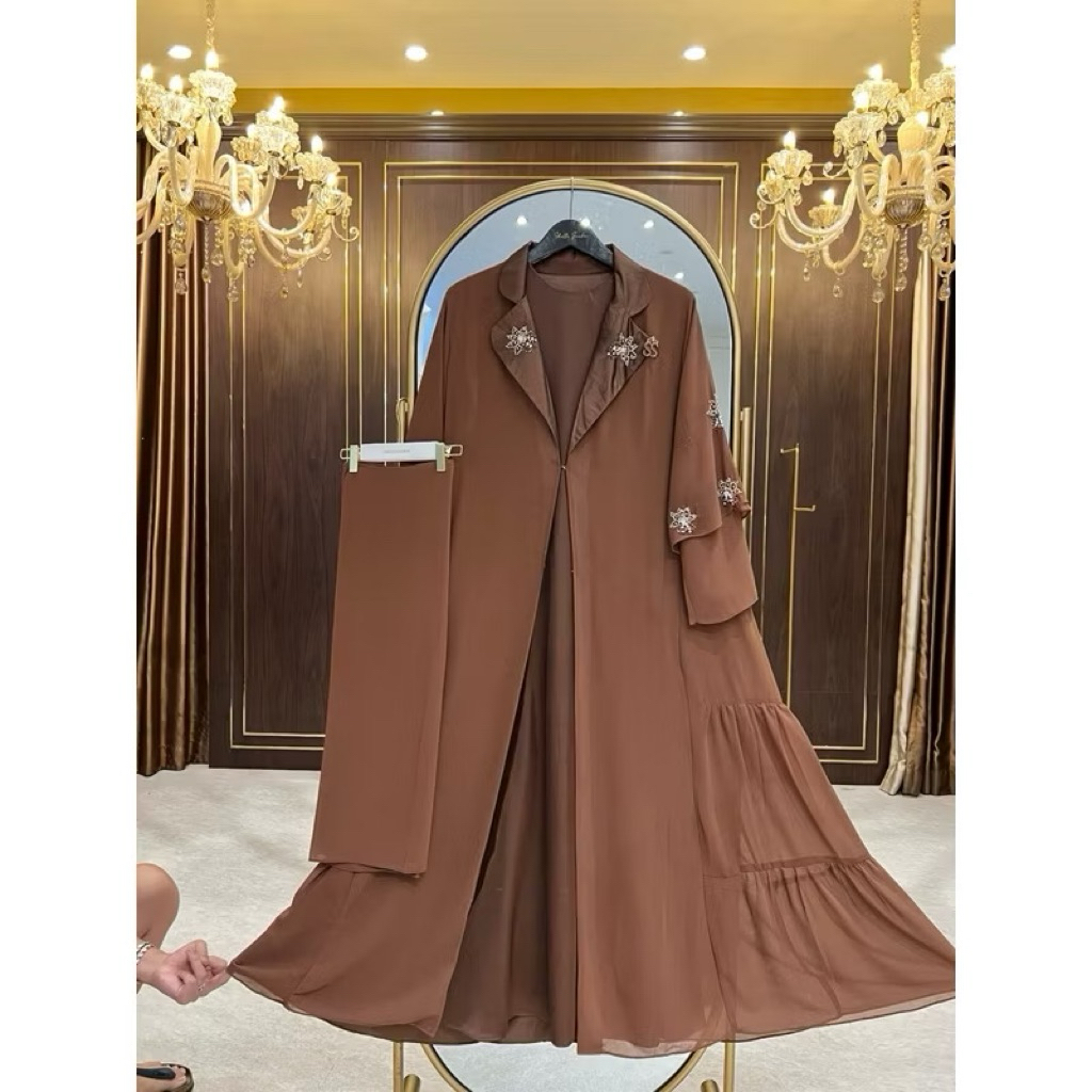 Dress abaya coklat tua outer set hijab by ShellaSaukia