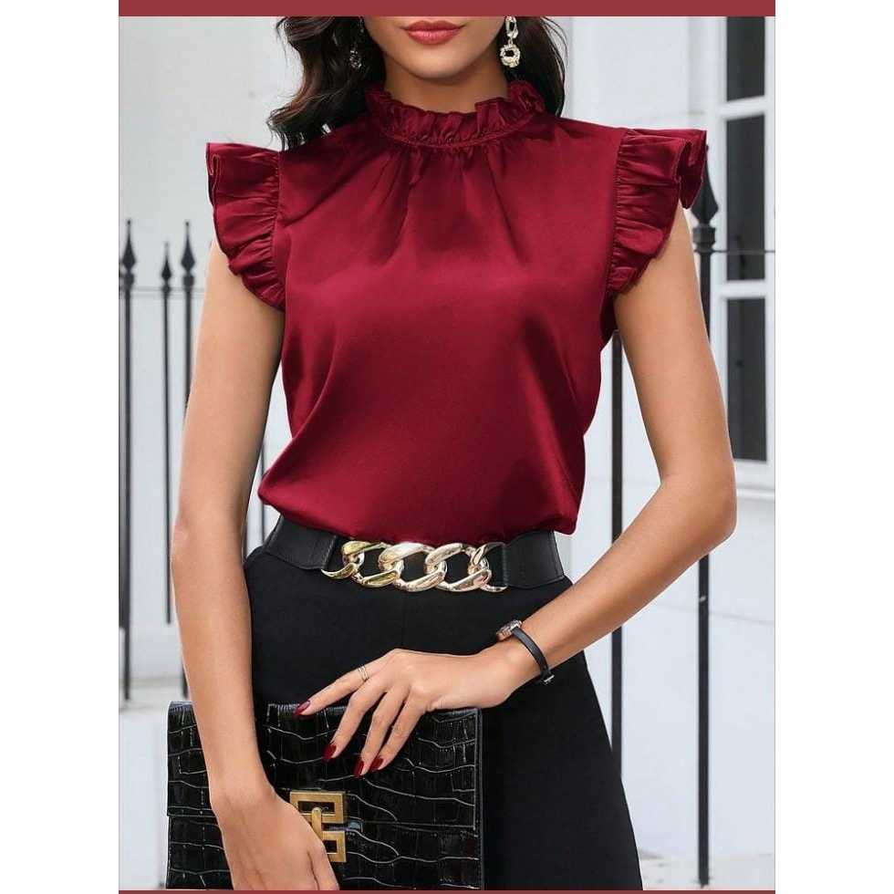 AVRIEL Atasan Blouse Bahan Satin Silk Korean Style Baju Atasan Wanita Korea