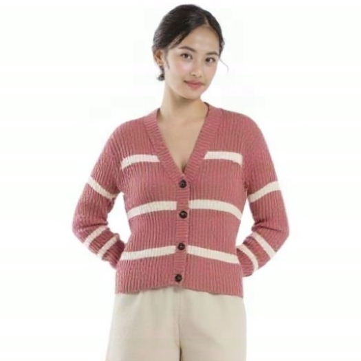 Cardigan Crop Top Rajut Wanita Knit Lengan Panjang V-Neck Korean Style Tebal Halus