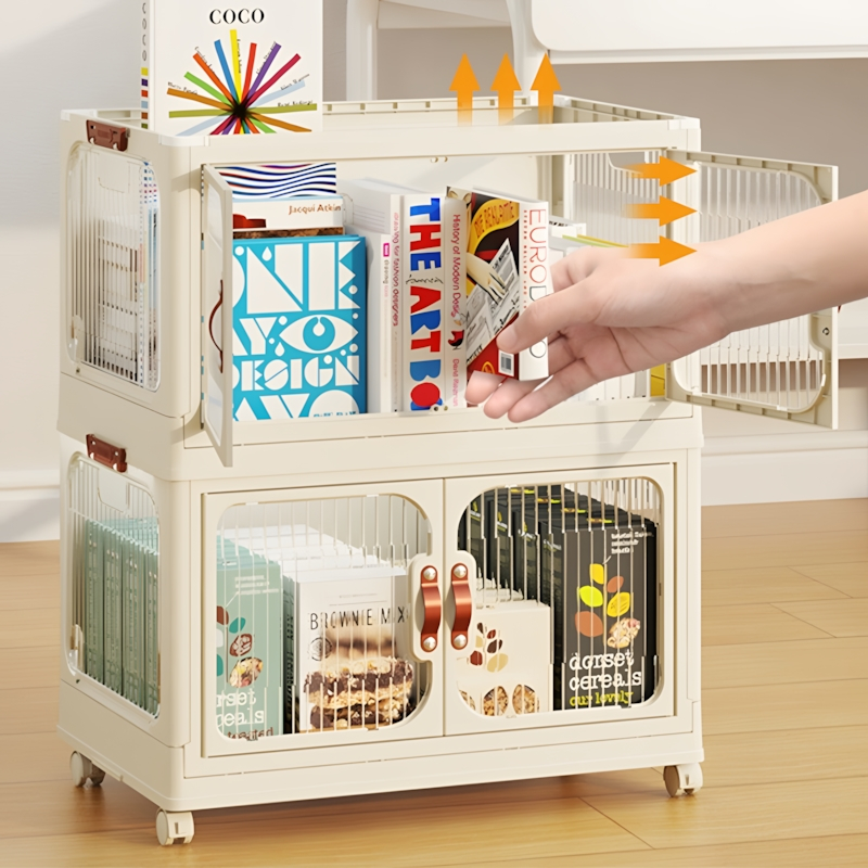 Lemari Pakaian Transparan, Rak Buku Lipat Bertingkat, Lemari Penyimpanan Beroda, Lemari Penyimpanan 