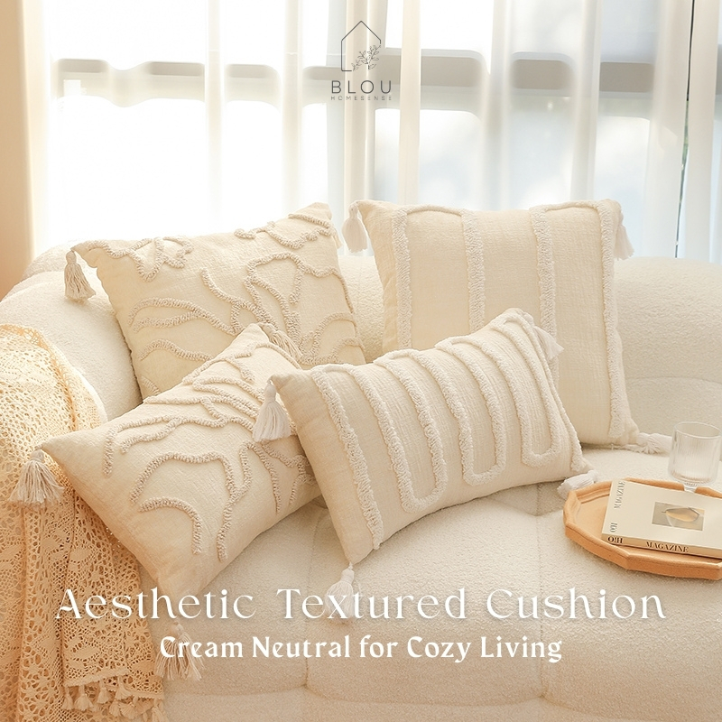 Blou Sarung Bantal Sofa Kursi Premium Tekstur Aesthetic Warna Cream Bantal Sofa Premium Nuansa Hanga