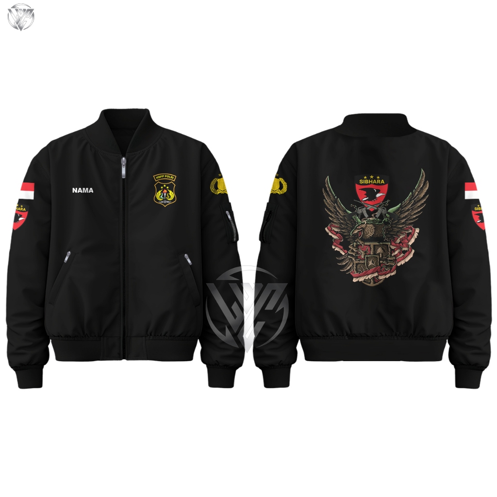 Jaket Bomber Pria SIBHARA KBPP POLRI Free Nama Waterproof Taslan Hitam Premium