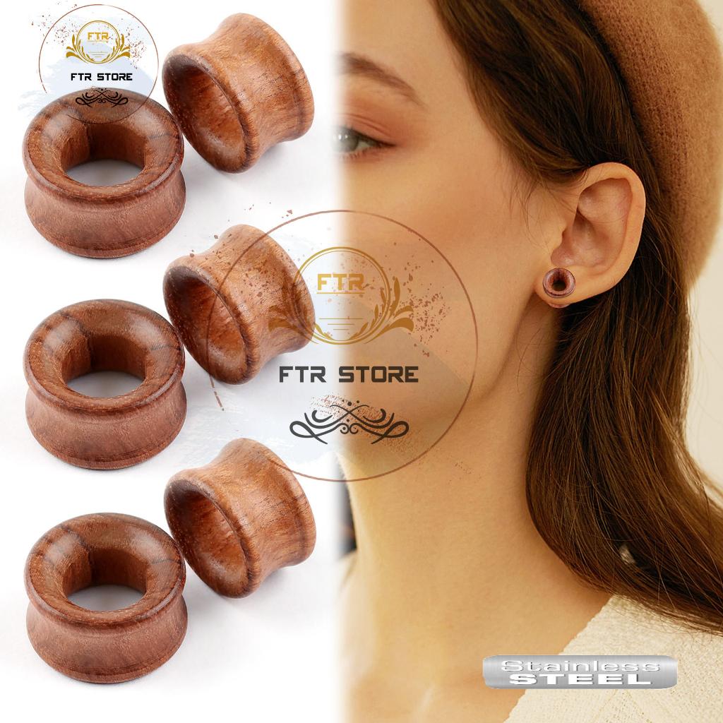 Earplug Tunnel wood/ Anting piercing plug kayu dengan lubang