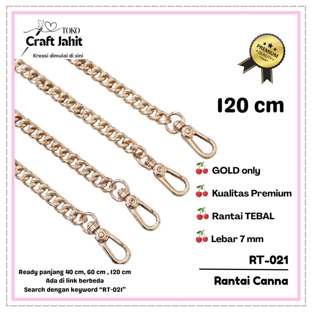 RT-021 | 120 CM | Rantai CANNA | Rantai Tas Metal Alloy 120 cm | Tali Selempang Tas Gold