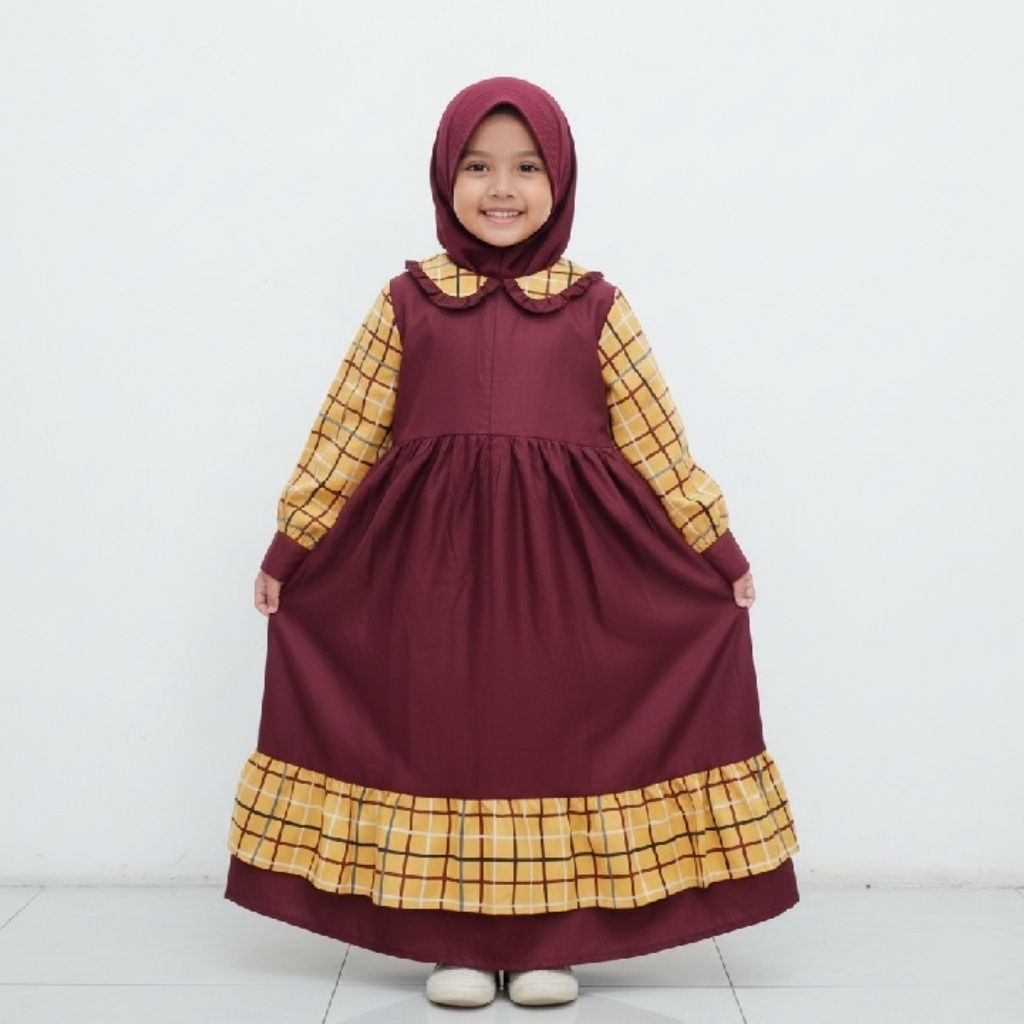 Gamis Anak Konveksi Kotak-Kotak Maroon