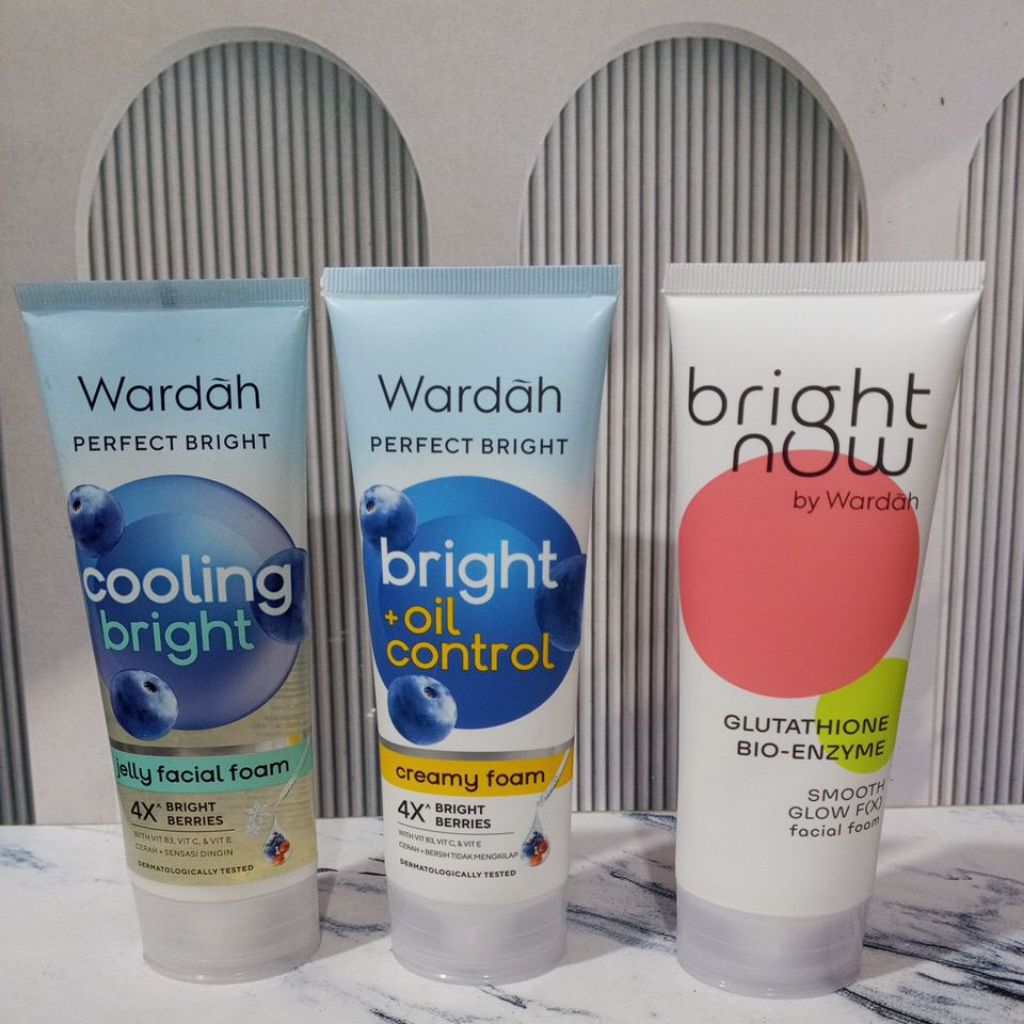 WARDAH PERFECT BRIGHT COOLING BRIGHT JELLY FACIL FOAM//BRIGHT OIL CONTROL CREAMY FOAM//BRIGHT NOW GL