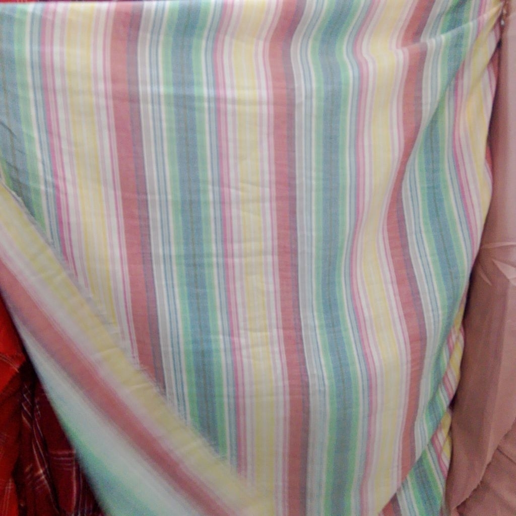Kain Katun Meteran Motif Garis Rainbow Pastel - Bahan Baju Gamis Piyama Aesthetic Per Setengah Meter