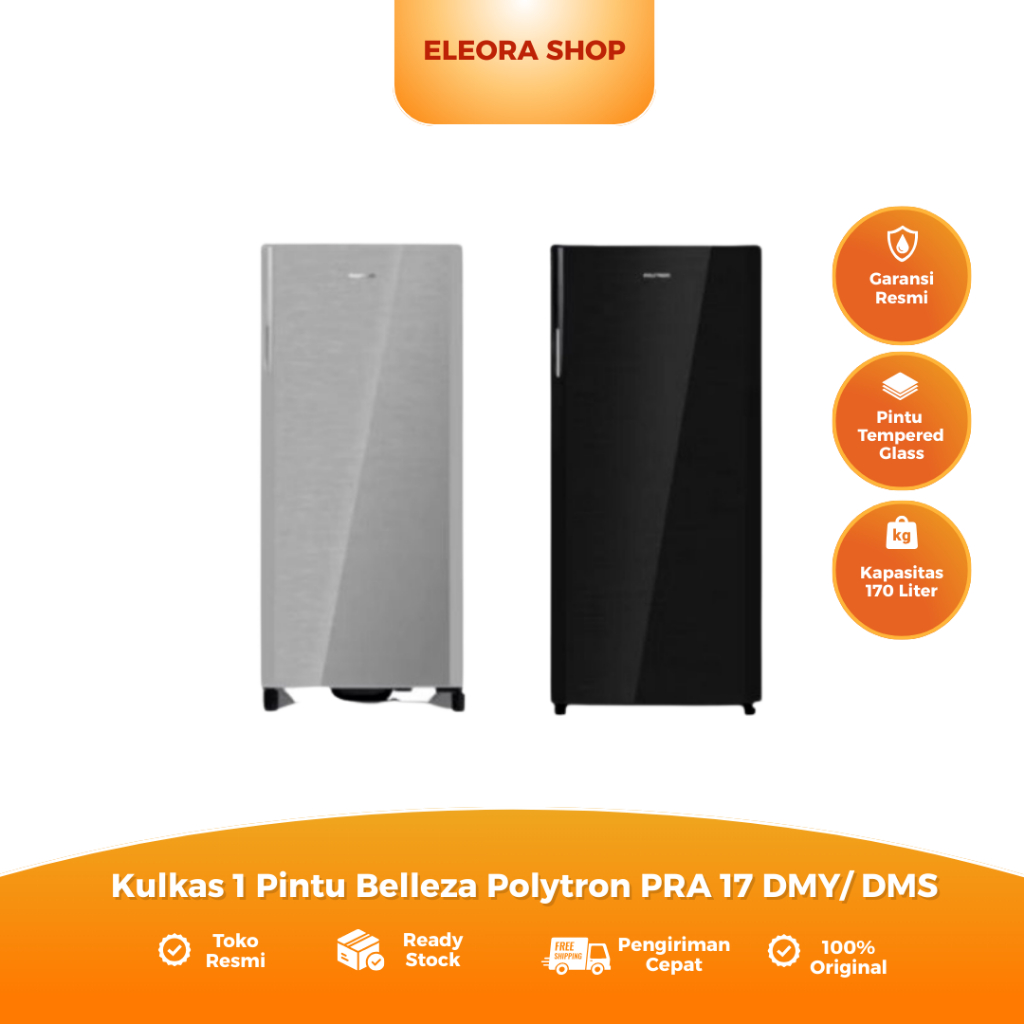 POLYTRON KULKAS 1 PINTU PRA 17 DMY SILVER / HITAM 170 LITER GARANSI RESMI