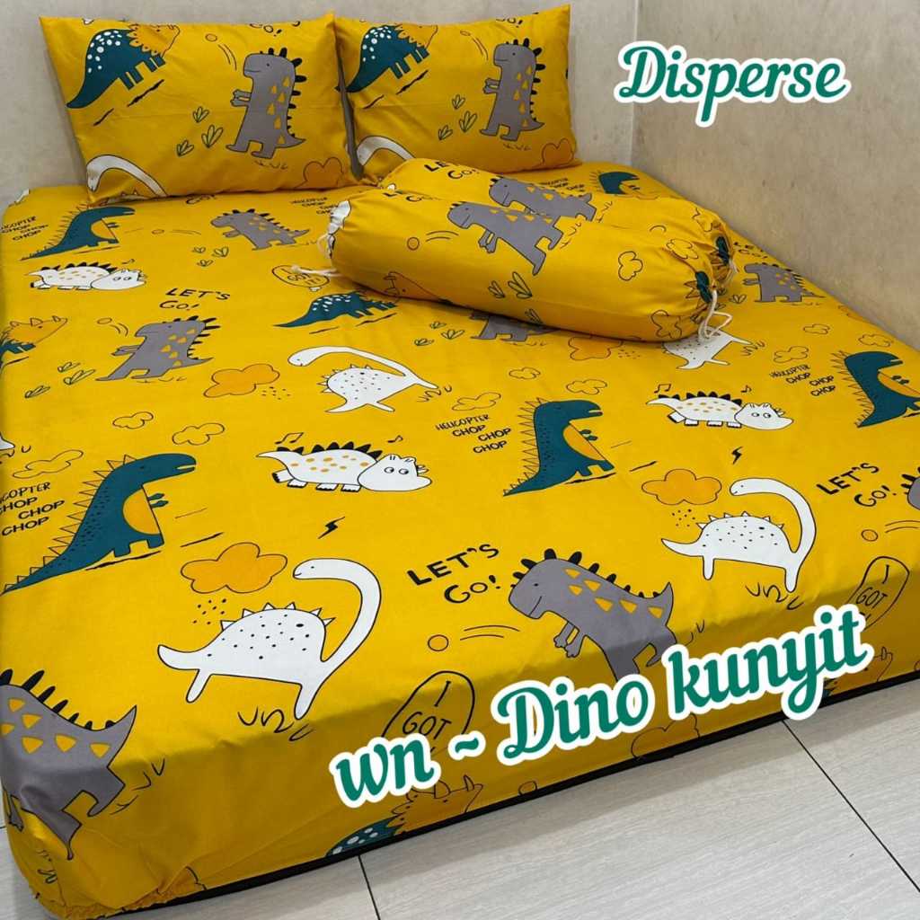 Sprei Anak Disperse Motif Dino Kuning | Sprei Karakter Dinosaurus Lucu