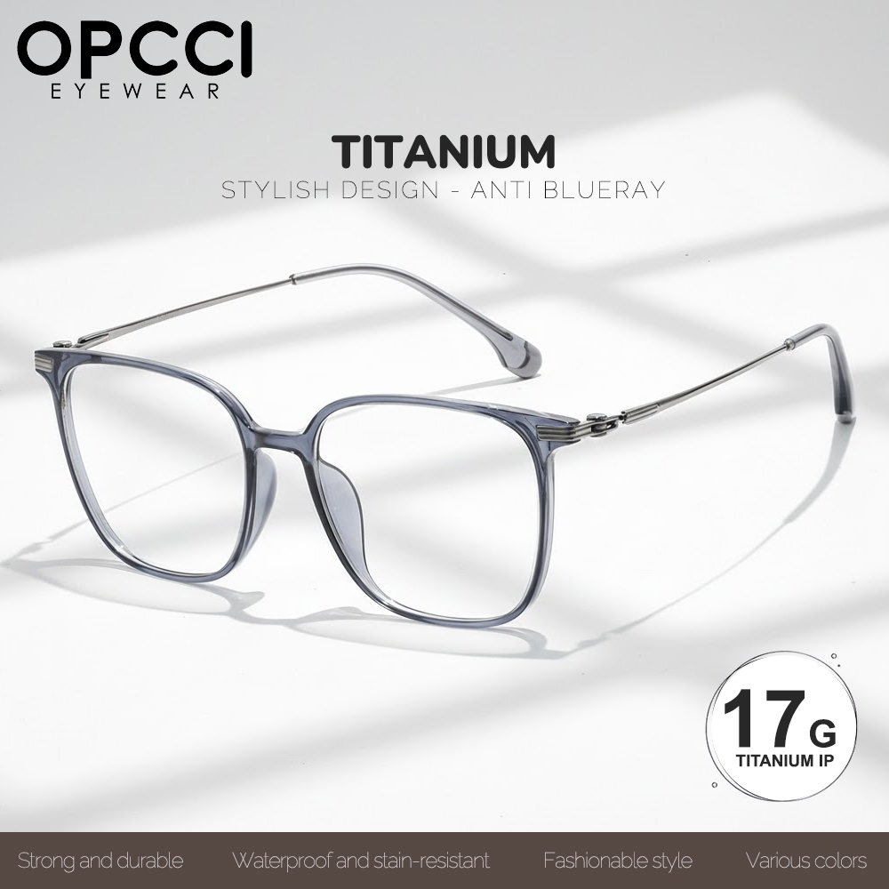 OPCCI Kacamata Kotak Premium Titanium Quality Light Ringan Nyaman Antiradiadi Blueray Lens Simple Fa