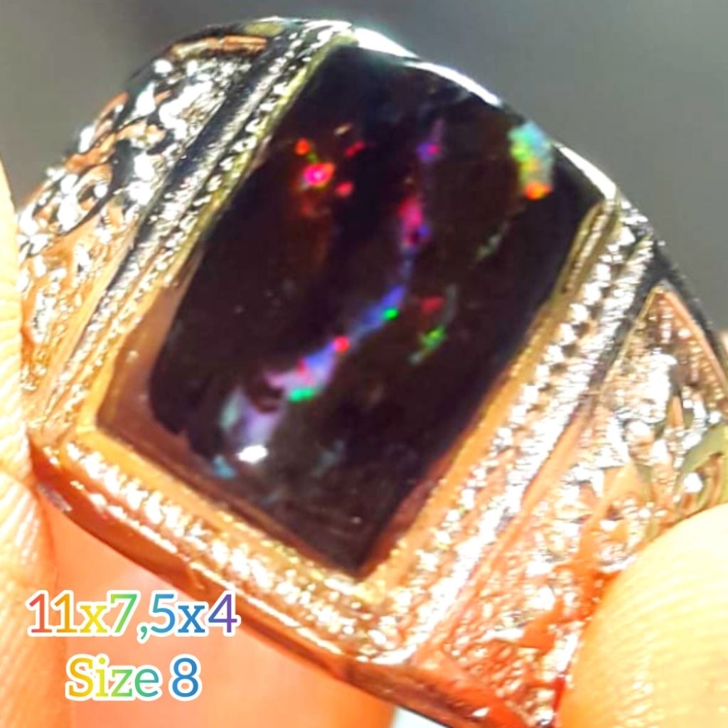 Cincin Batu Black Opal Sempur Banten Natural Jarong Bahan Ranting