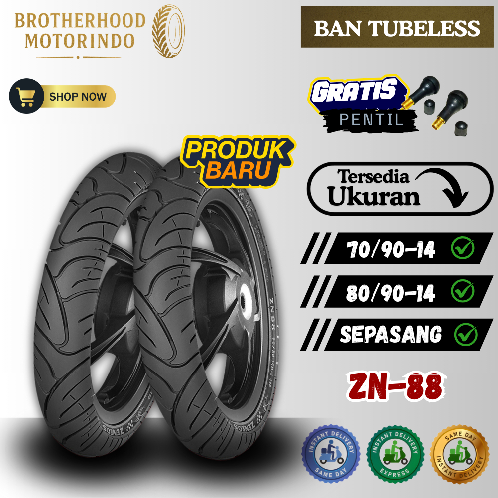 (PAKET SEPASANG) BAN ZENEOS ZN88 TUBELESS (70/90-14 / 80/90-14) BAN TUBBLES RING 14 / TUBBLES RING 1