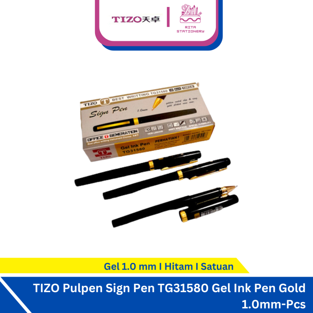 Tizo Pulpen Sign Pen TG31580 Gel Ink Pen Gold 1.0mm - Pulpen Tandatangan Satuan