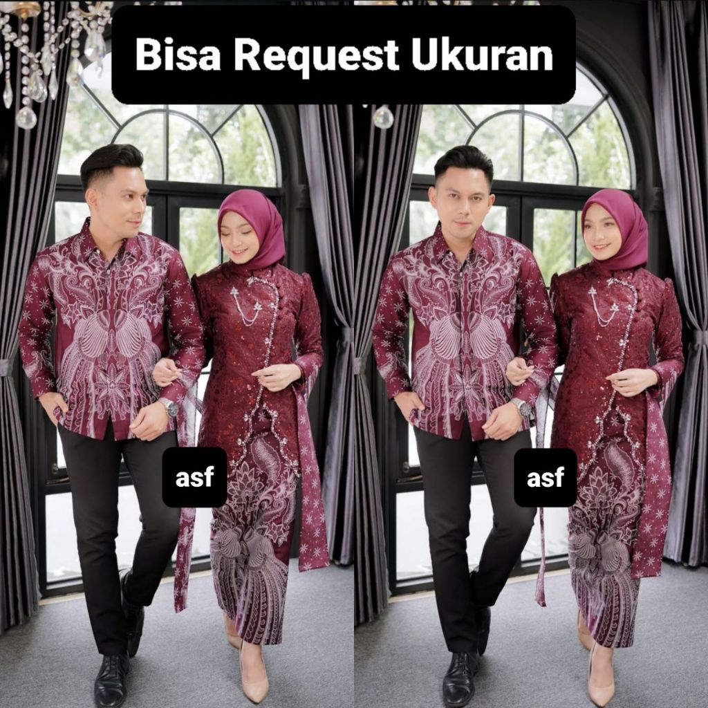 SET KEBAYA JANGGAN BURGUNDY ORI COUPLE KEMEJA BATIK PREMIUM / CUSTOM ANAK & JUMBO / BAJU SETELAN SER