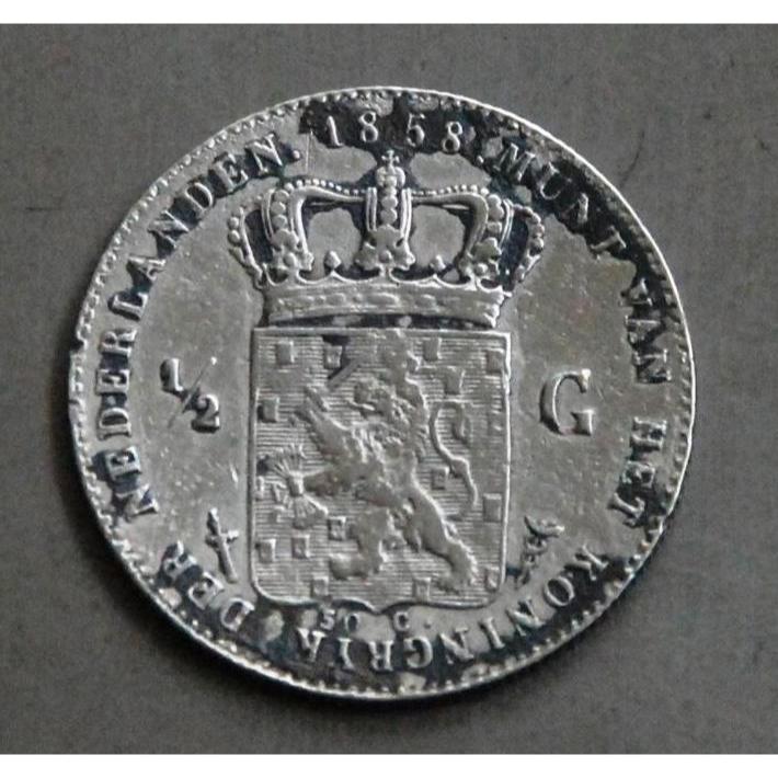 BL5 koin 1/2 Gulden 1858 ( Koin Perak ) King Willem 3